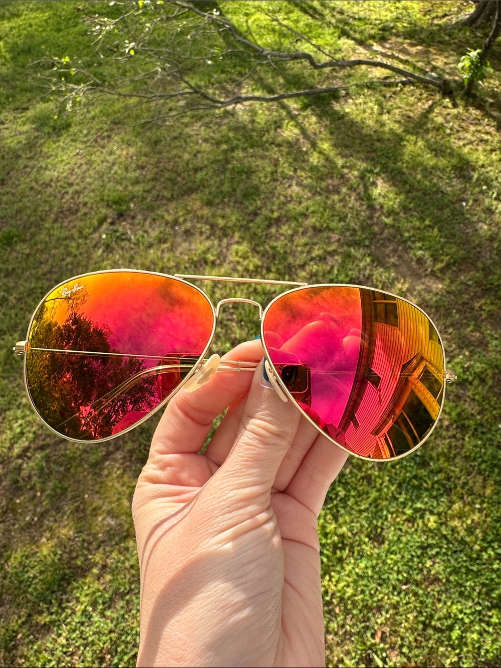 Ray-Ban Aviator Ombre Sunglasses with Red-Orange Flash Lenses